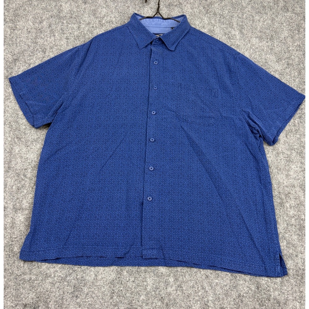 Nat Nast Luxury Originals Blue Silk Cotton Geometric Short Sleeve Shirt Mens XL